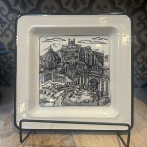 BRUNELLI CITIES ROME Square Dinner Plate Black White Wall Decor - Made In Italy
